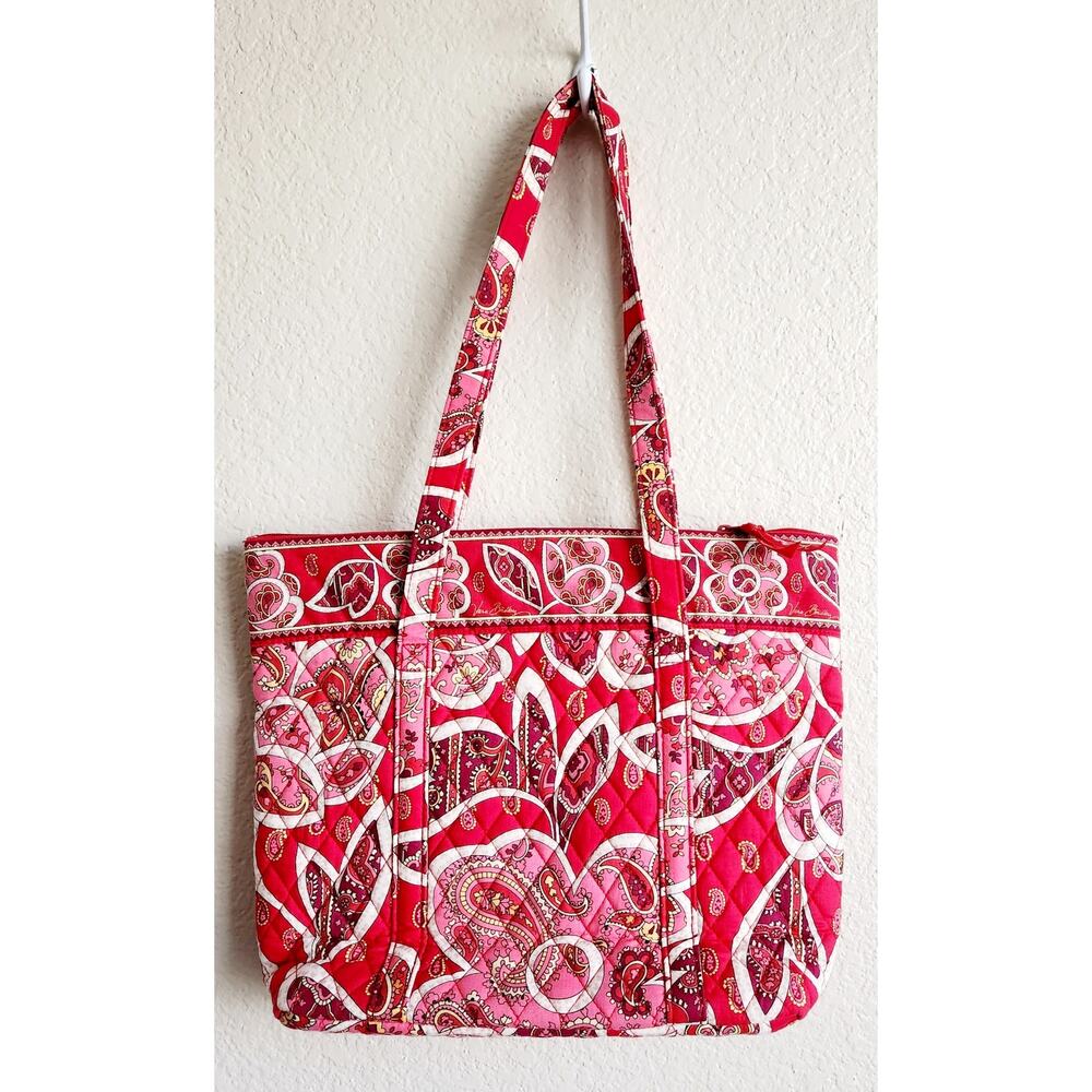 Vera Bradley Red Pink White Floral Print Double Strap Shoulder Bag Lightweight - Picture 3 of 6